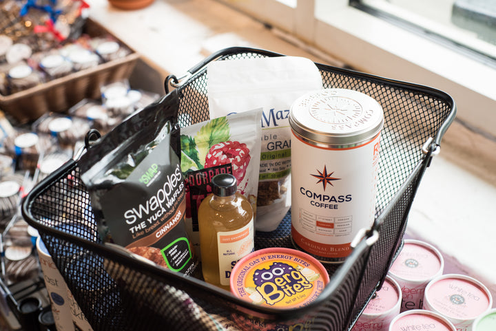 A full shopping basket, completely comprised of products from local Washington, DC, brands who got their start at Union Kitchen.