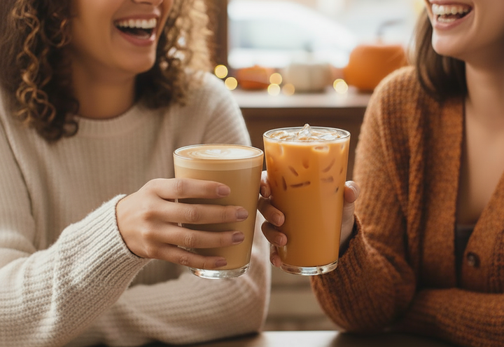 Two Girls Enjoying Compass Coffee Fall Iced Drinks