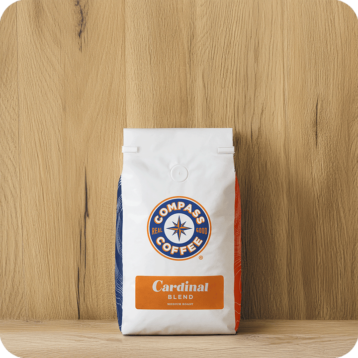 Compass Coffee 2lb Bag Cardinal in Wood Background