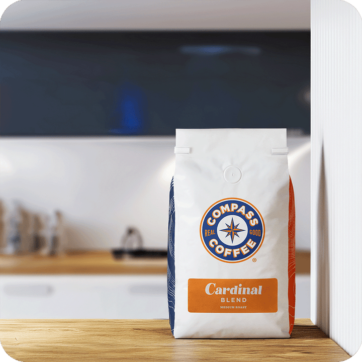 Compass Coffee Cardinal Blend 2lb Bag in Modern Kitchen