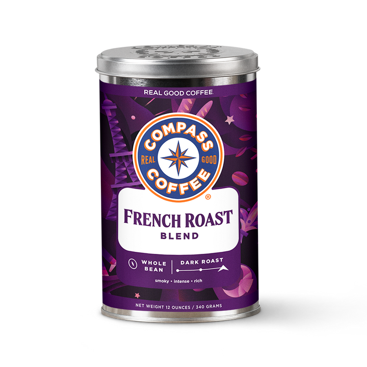 Compass Coffee French Roast Whole Bean 12oz Tin Dark Roast