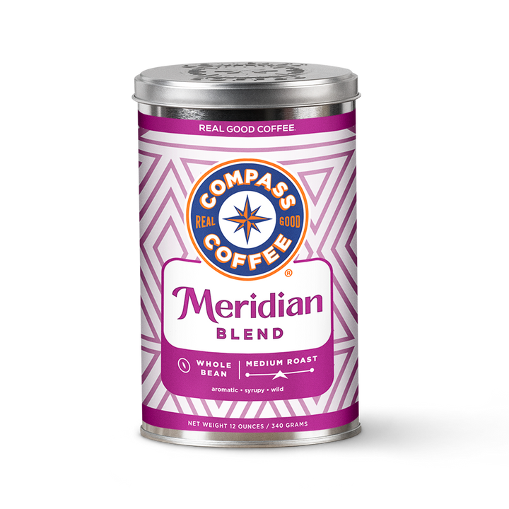 Compass Coffee Meridian Medium Roast Whole Bean Coffee Blend 12oz Tin